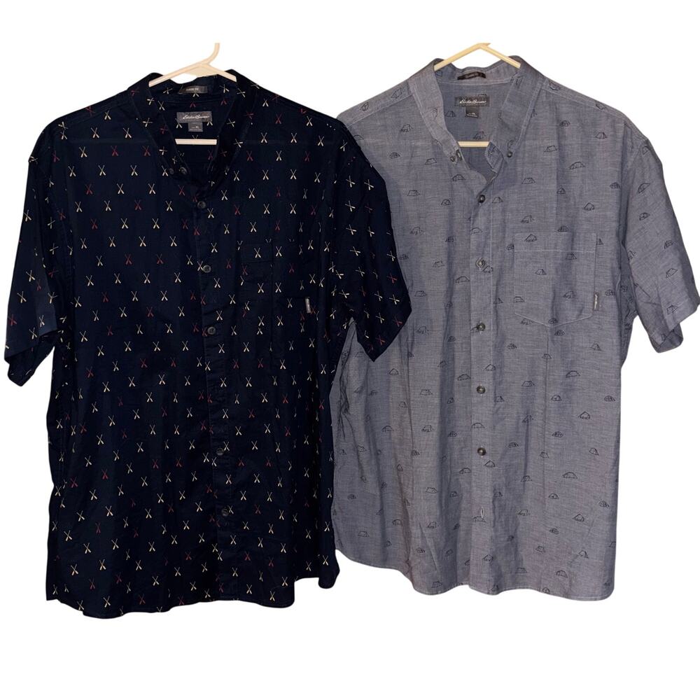 Eddie Bauer men’s classic fit outdoor print button down short sleeve shirts XL